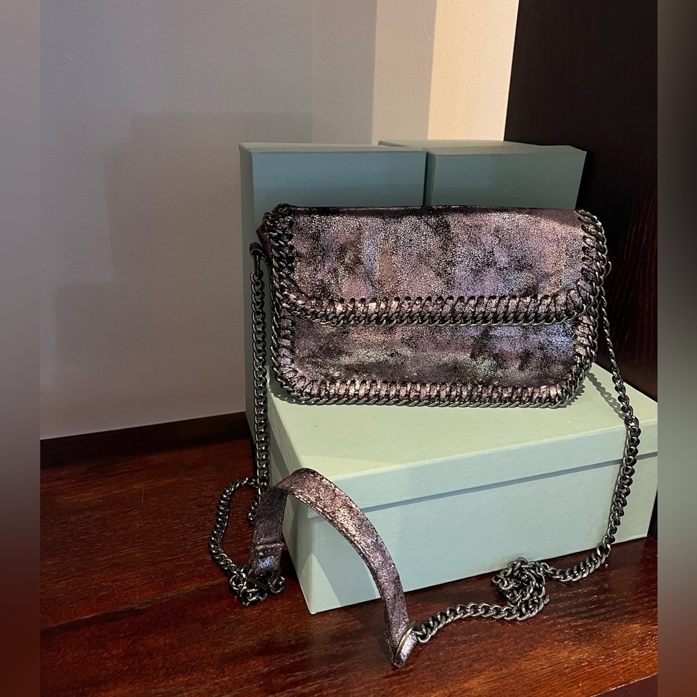 NEW Sondra Roberts Squared Gunmetal Chain Border Clutch/Shoulder Bag